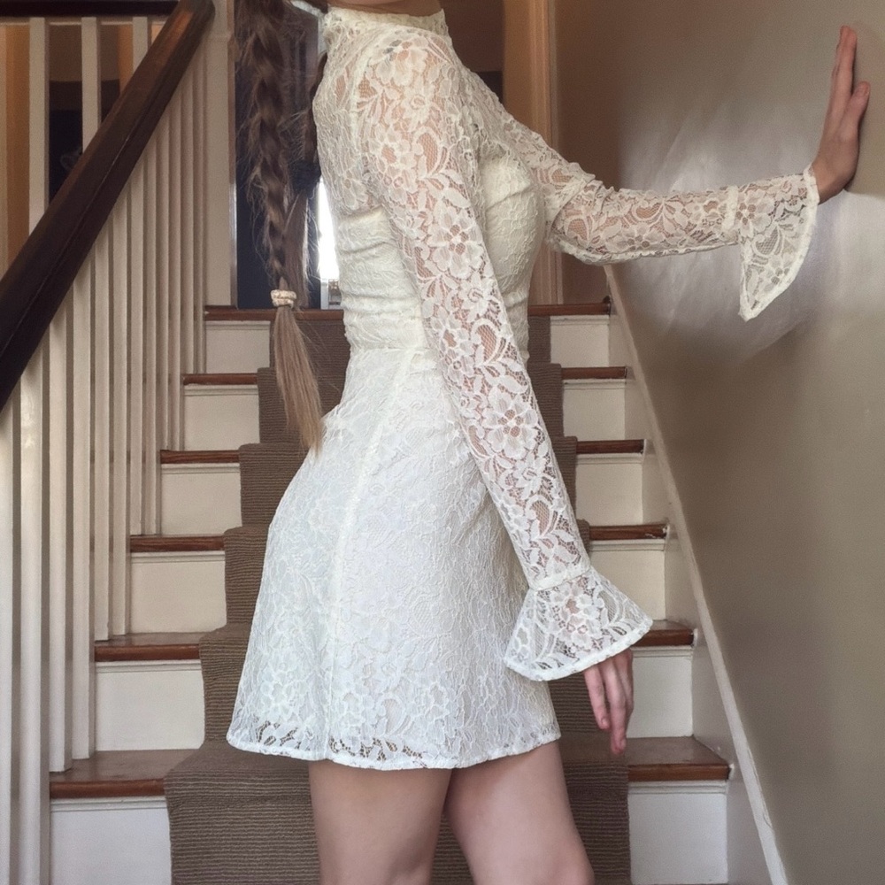 Reformation White Lace Long-Sleeve Mini Dress